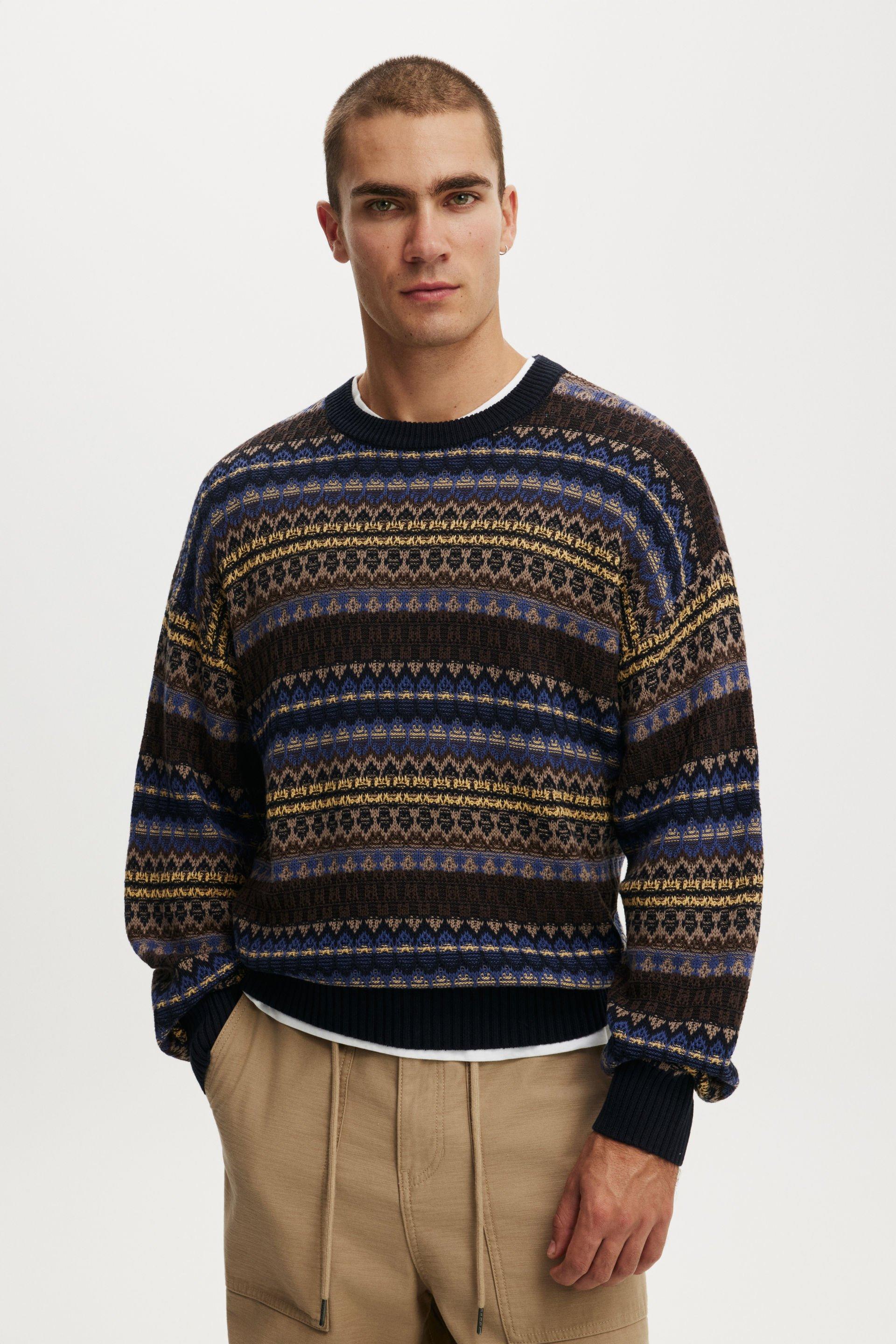 Box Fit Crew Knit- Navy Pattern