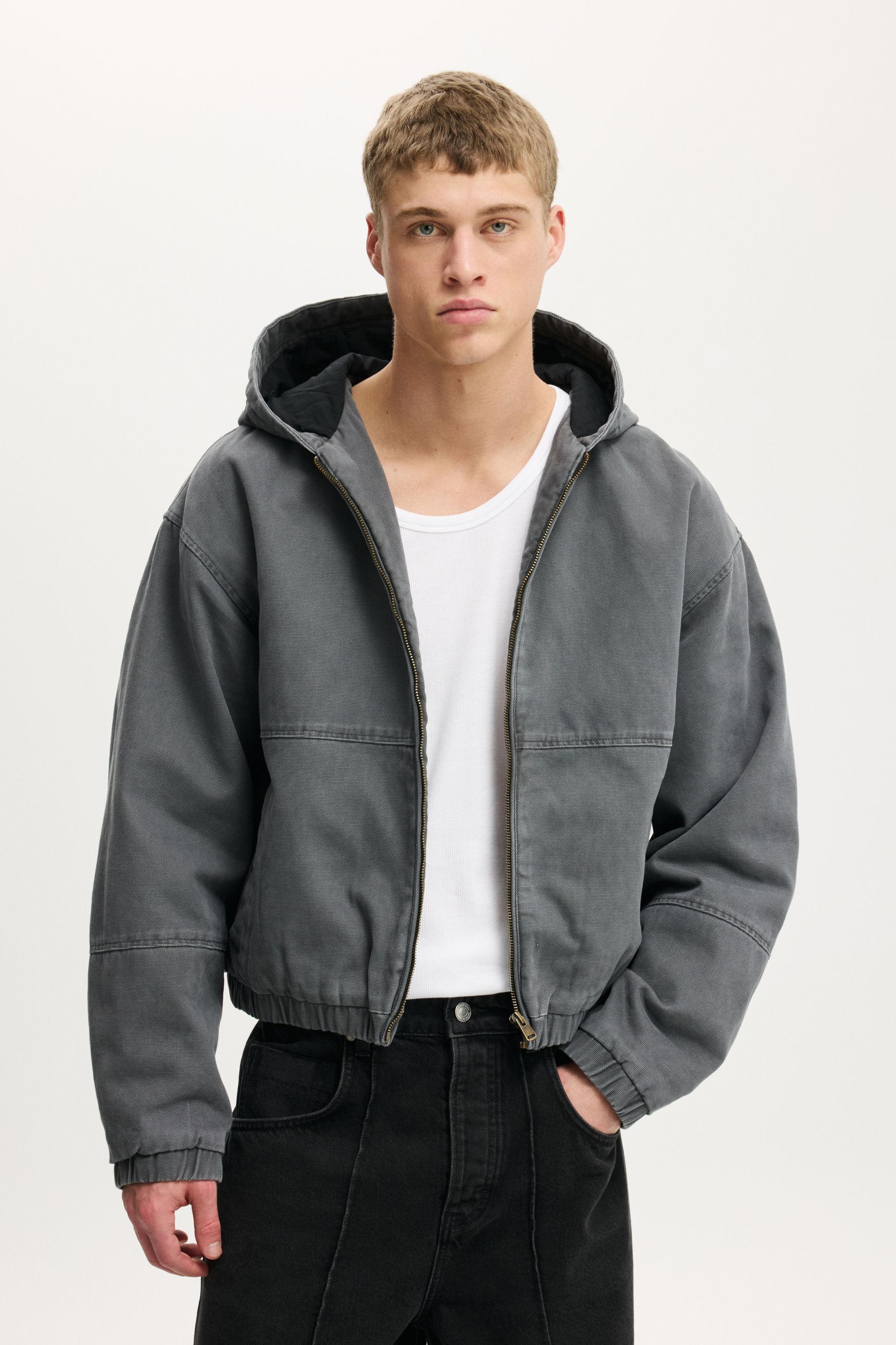 Cropped Hooded Bomber- Washed Black