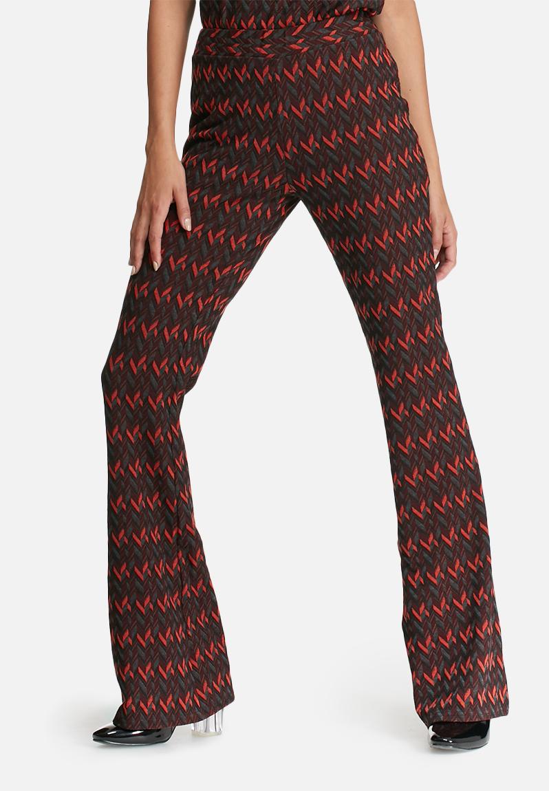 Chevron printed flared pants - burgundy & grey Glamorous Trousers ...