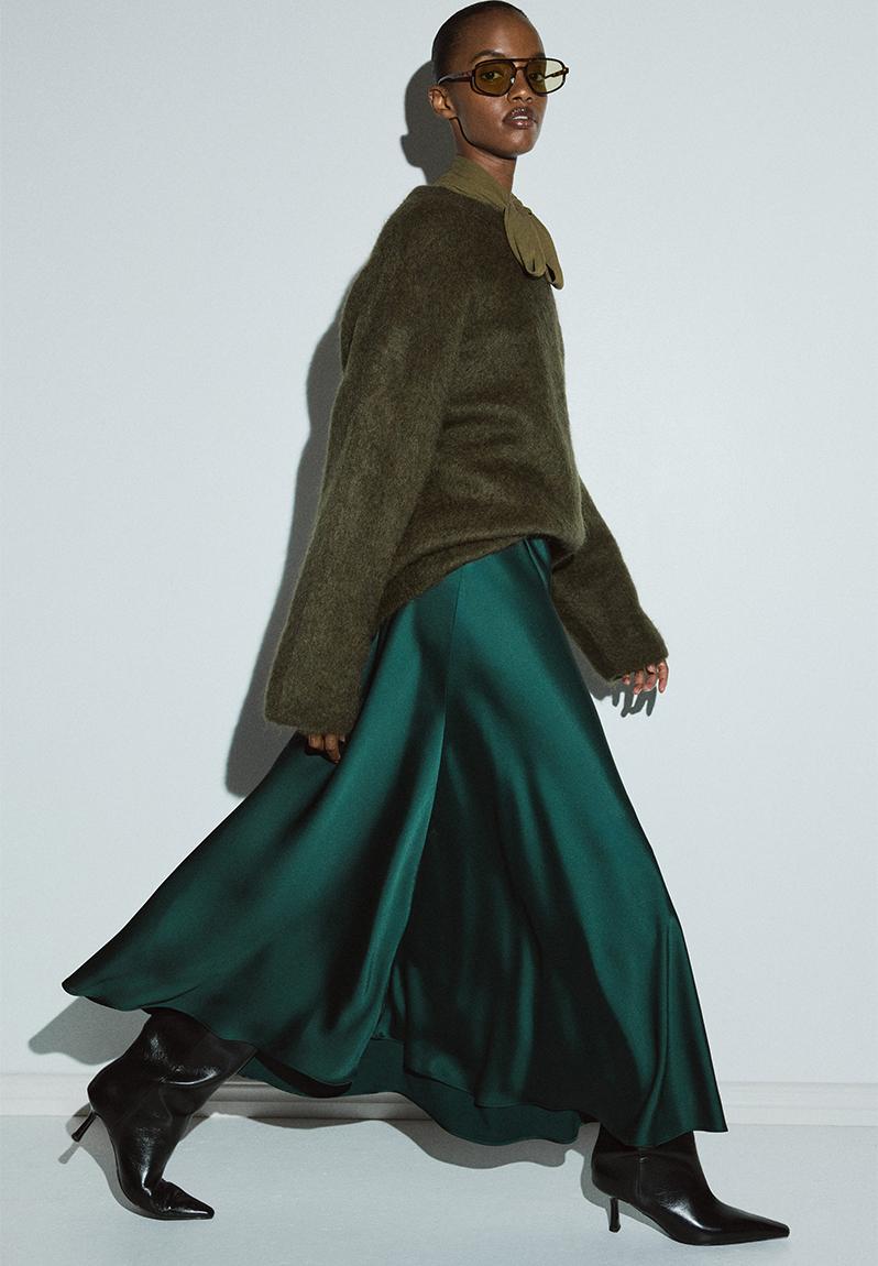 Satin maxi skirt - dark green - 1302073003 1