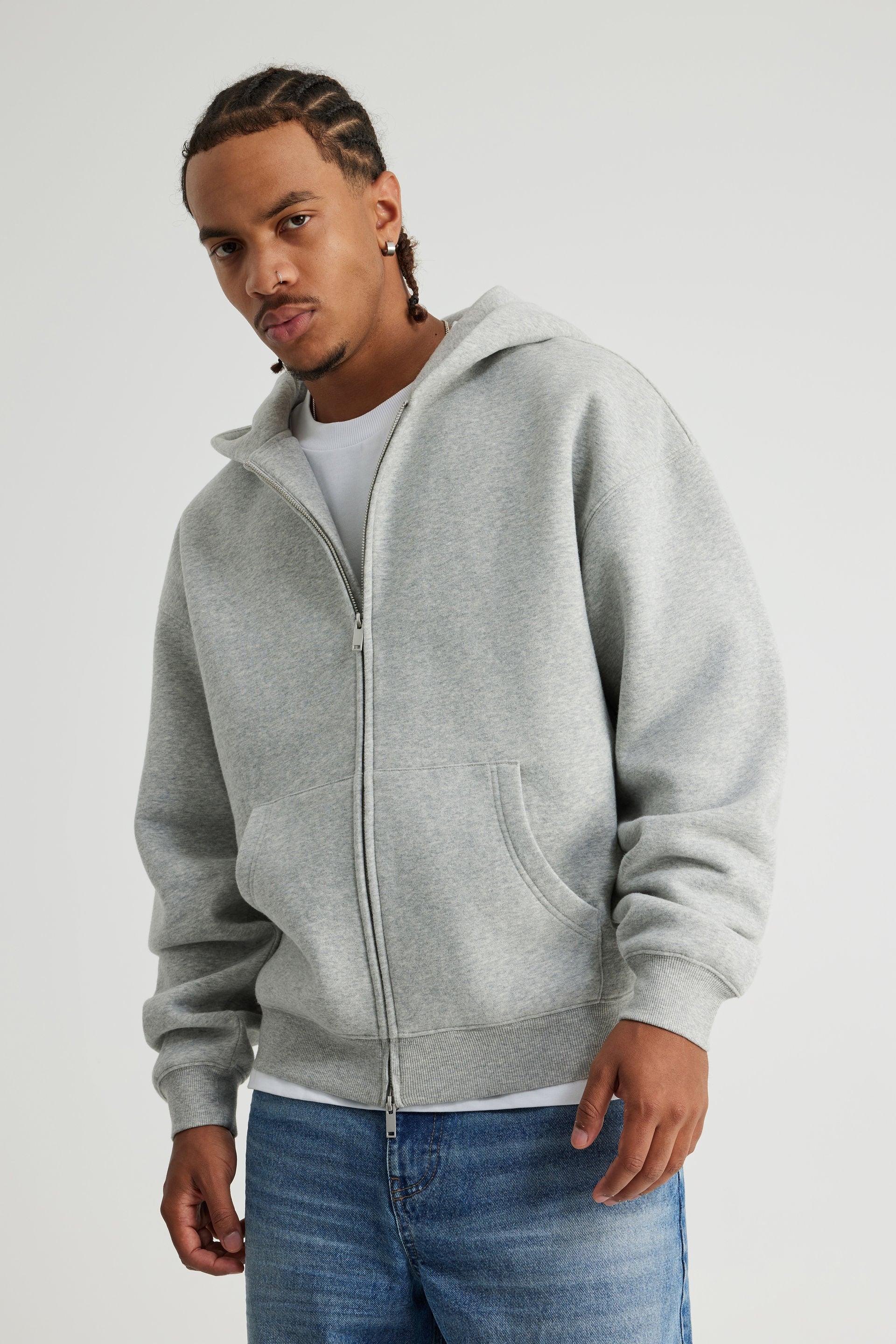 Authentics Oversized Zip Thru Hoodie - Grey Marle