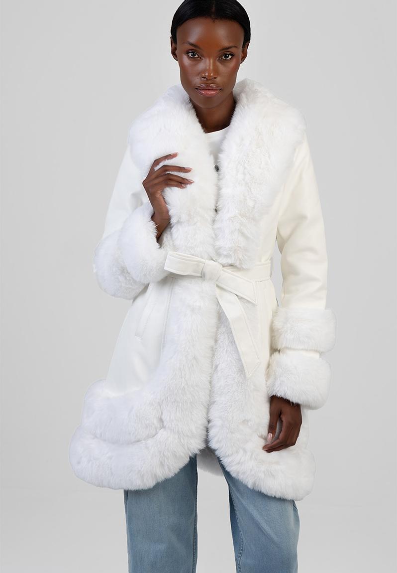 You Do You Faux Fur-Trimmed Coat - Cream/Off White