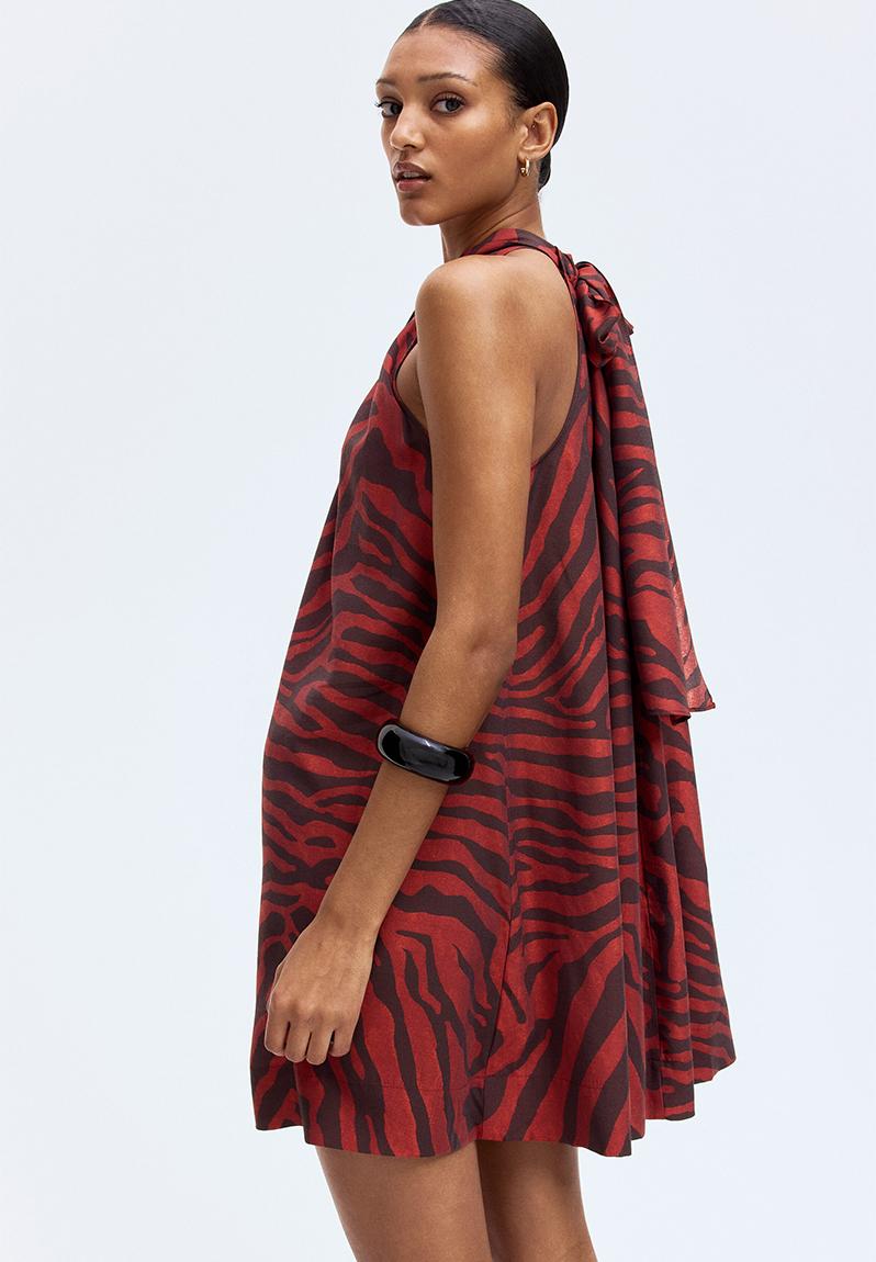 Tie-neck dress - red/zebra print - 1299962004