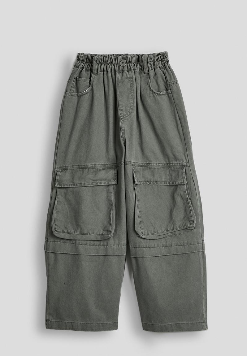 Wide leg cargo pants - stone