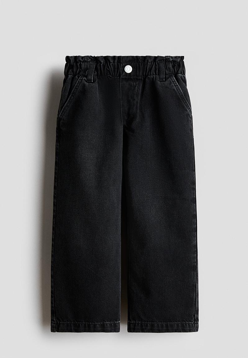 Wide leg paper bag jeans - washed denim black - 1228834016