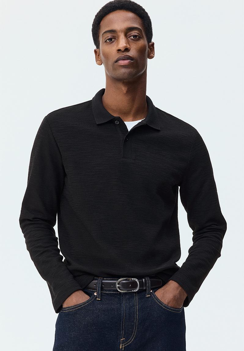 Slim fit long-sleeve polo shirt - dark grey - 1314041002
