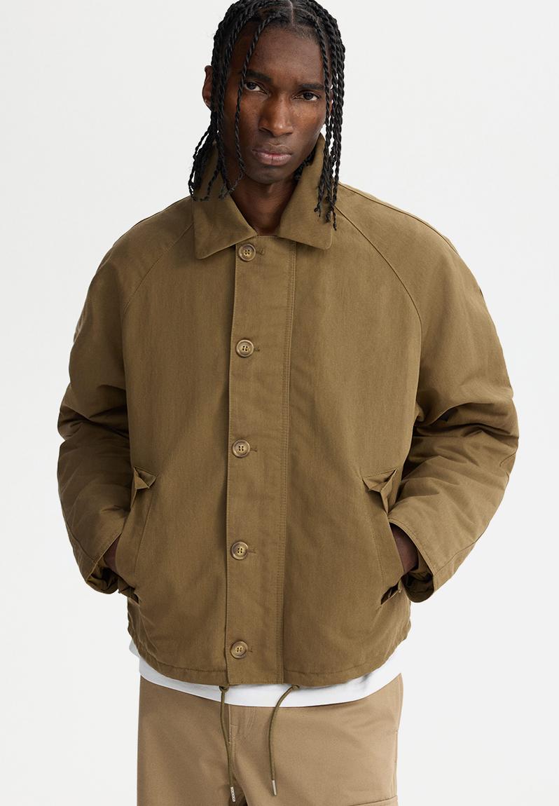 Padded twill jacket - dark beige - 1295929001