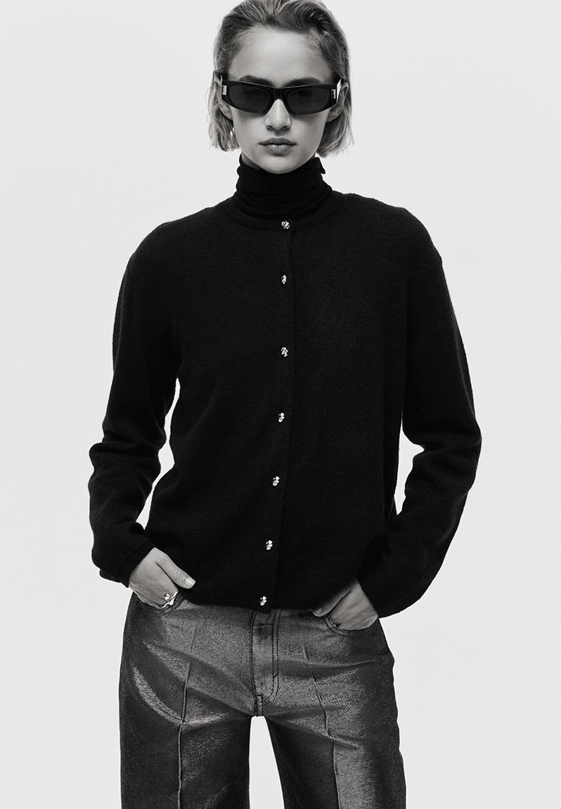 Fine-knit cardigan - black - 1315266002