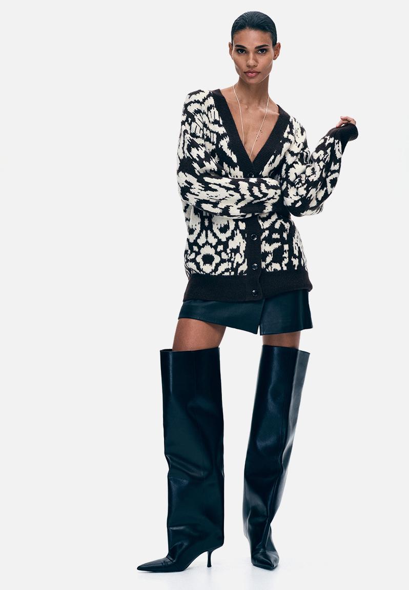 Jacquard-knit cardigan - dark brown/leopard print - 1335031001