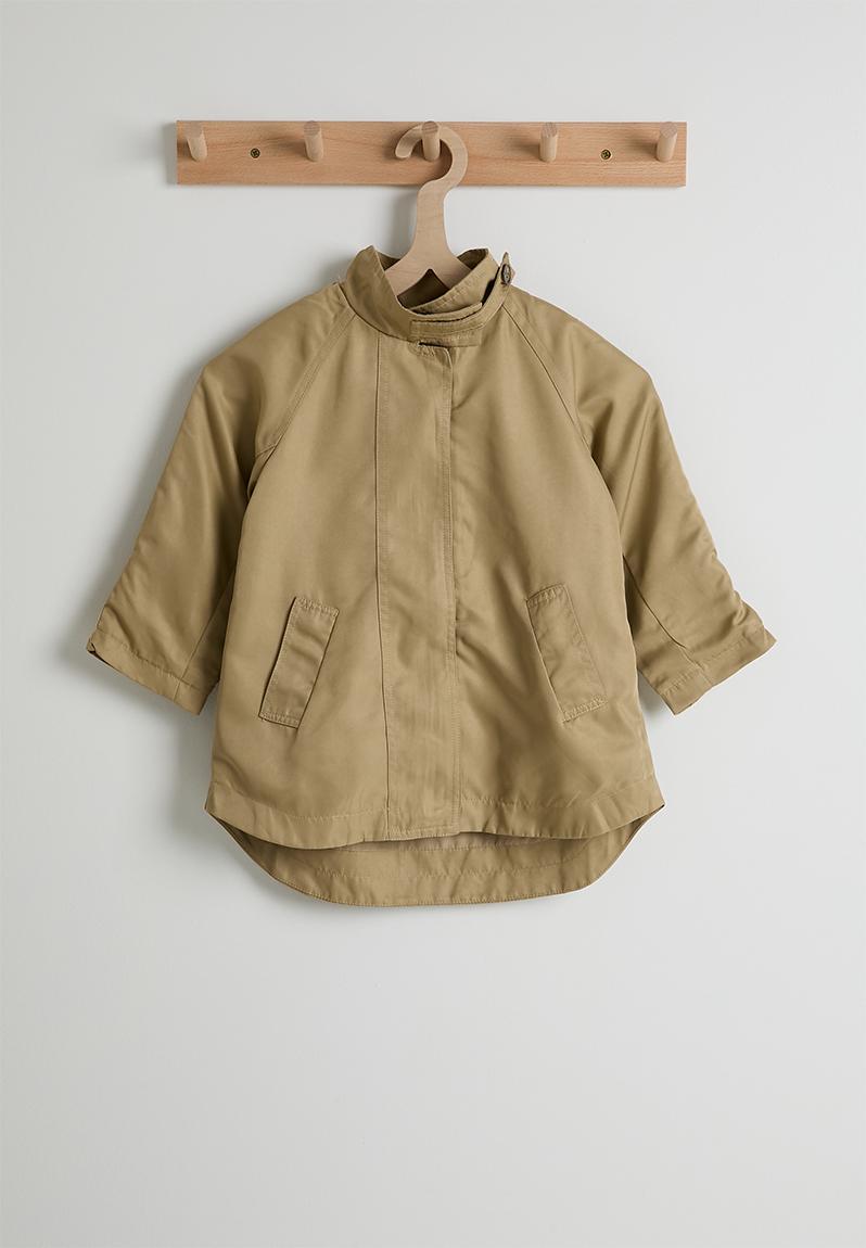 High-low coat with stand collar - light khaki