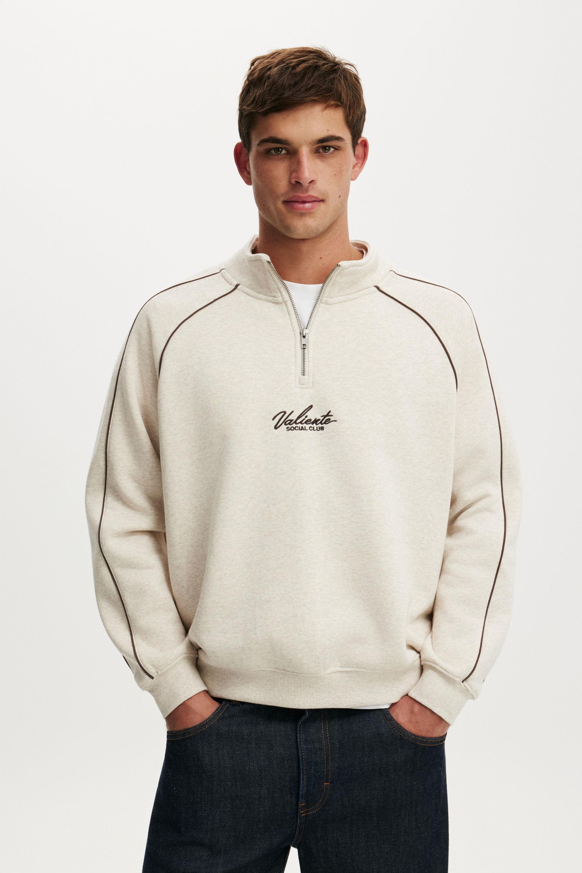 1 4 Zip Graphic Fleece - Oatmeal Marle / Dark Brown / Valiente