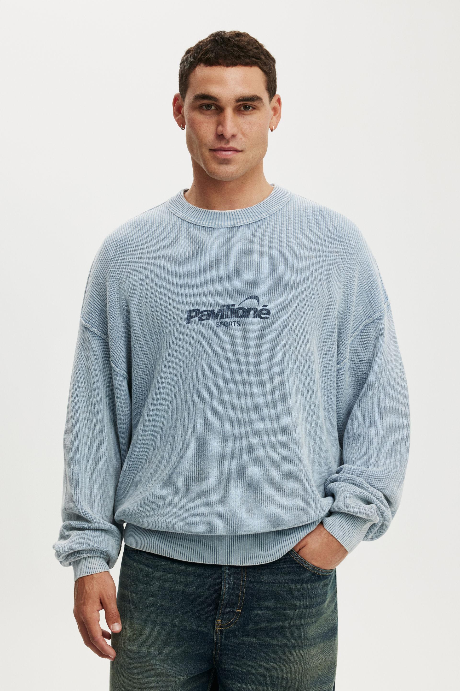 Washed Graphic Crew Knit - Washed Blue