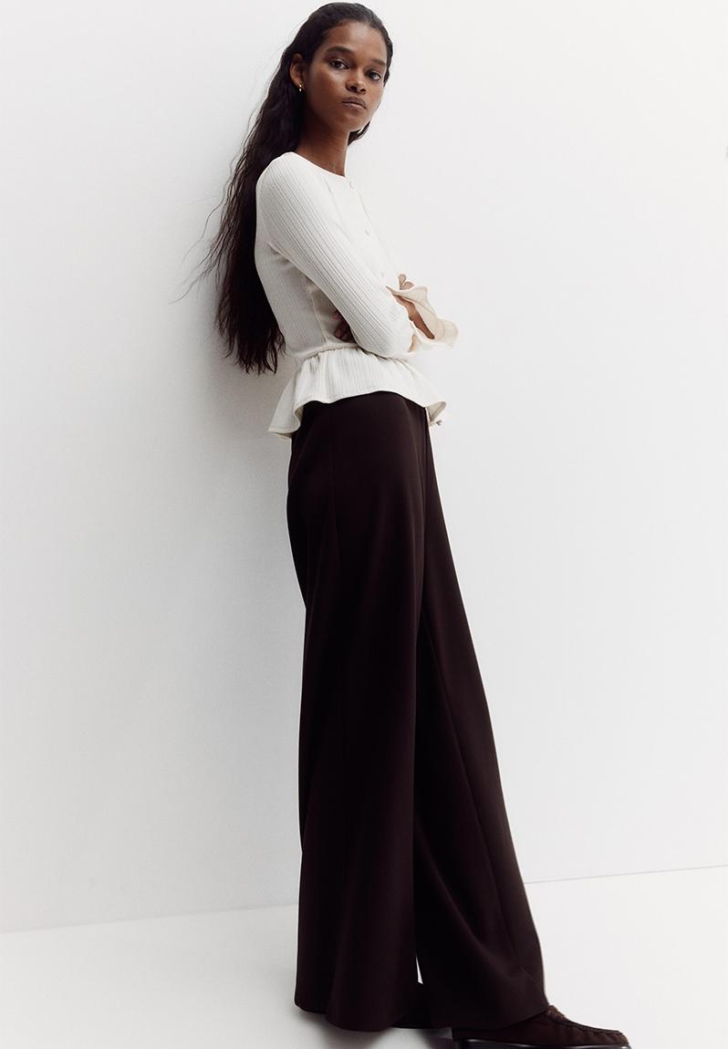 Wide pull-on trousers - dark brown - 1296063006
