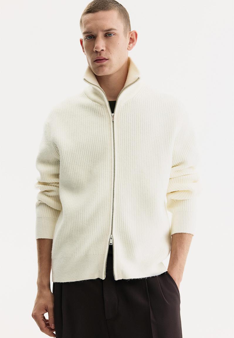 Regular fit zip cardigan - white - 1300429002