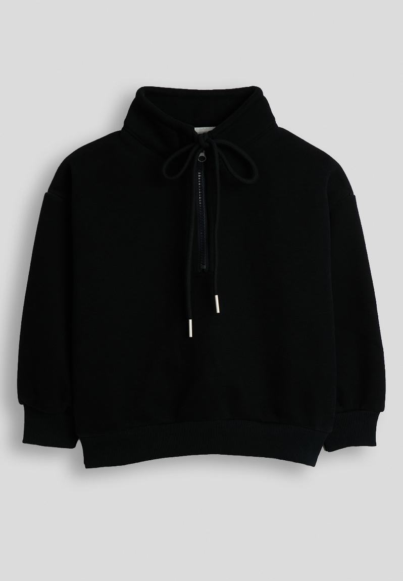 High neck zip-up sweatshirt - black