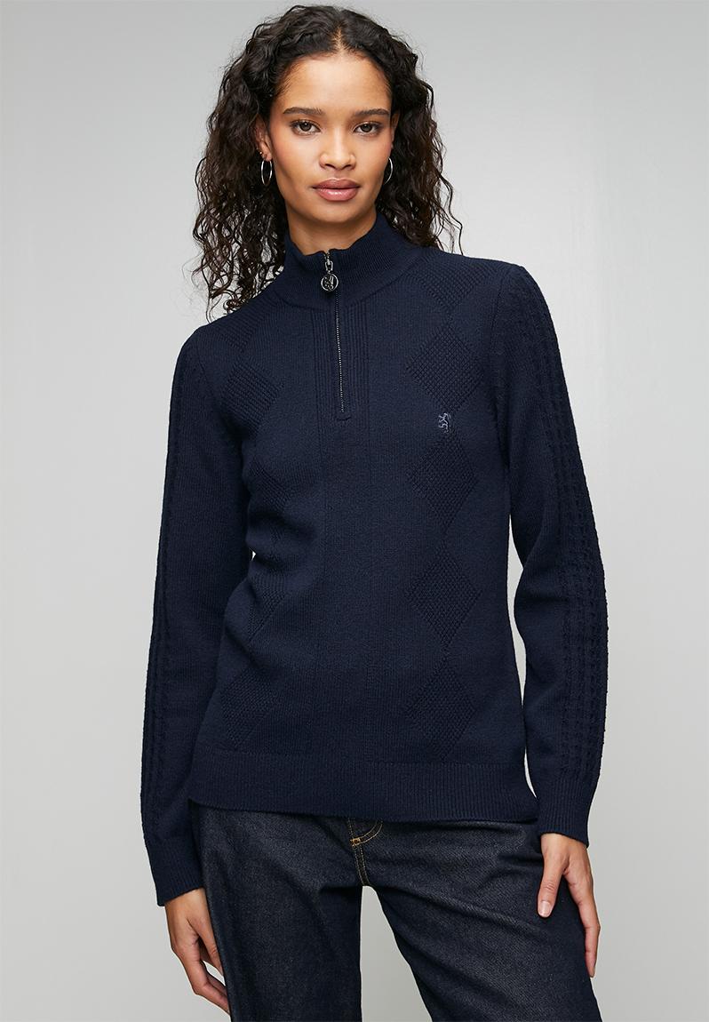 Pringle ¼ zip ls knitted jersey - navy