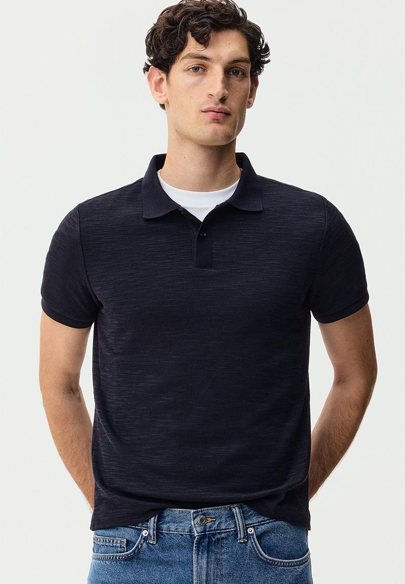 Slim fit jacquard-knit polo shirt - dark blue - 1313926002