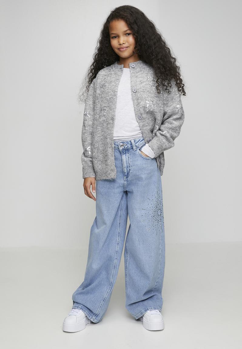 Y*u様 MASU MELANGE LOOSE CARDIGAN Melange cardigan with sequin embellishments - grey