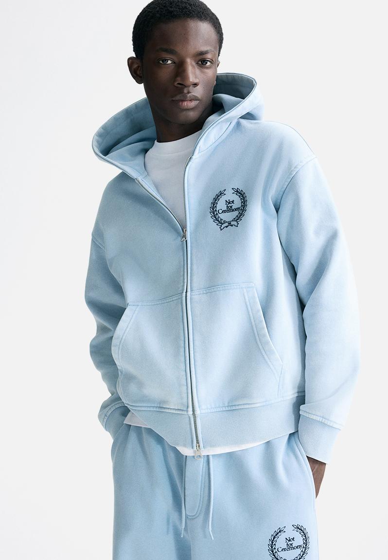 Loose fit boxy zip-through hoodie - light blue/not for ceremony
