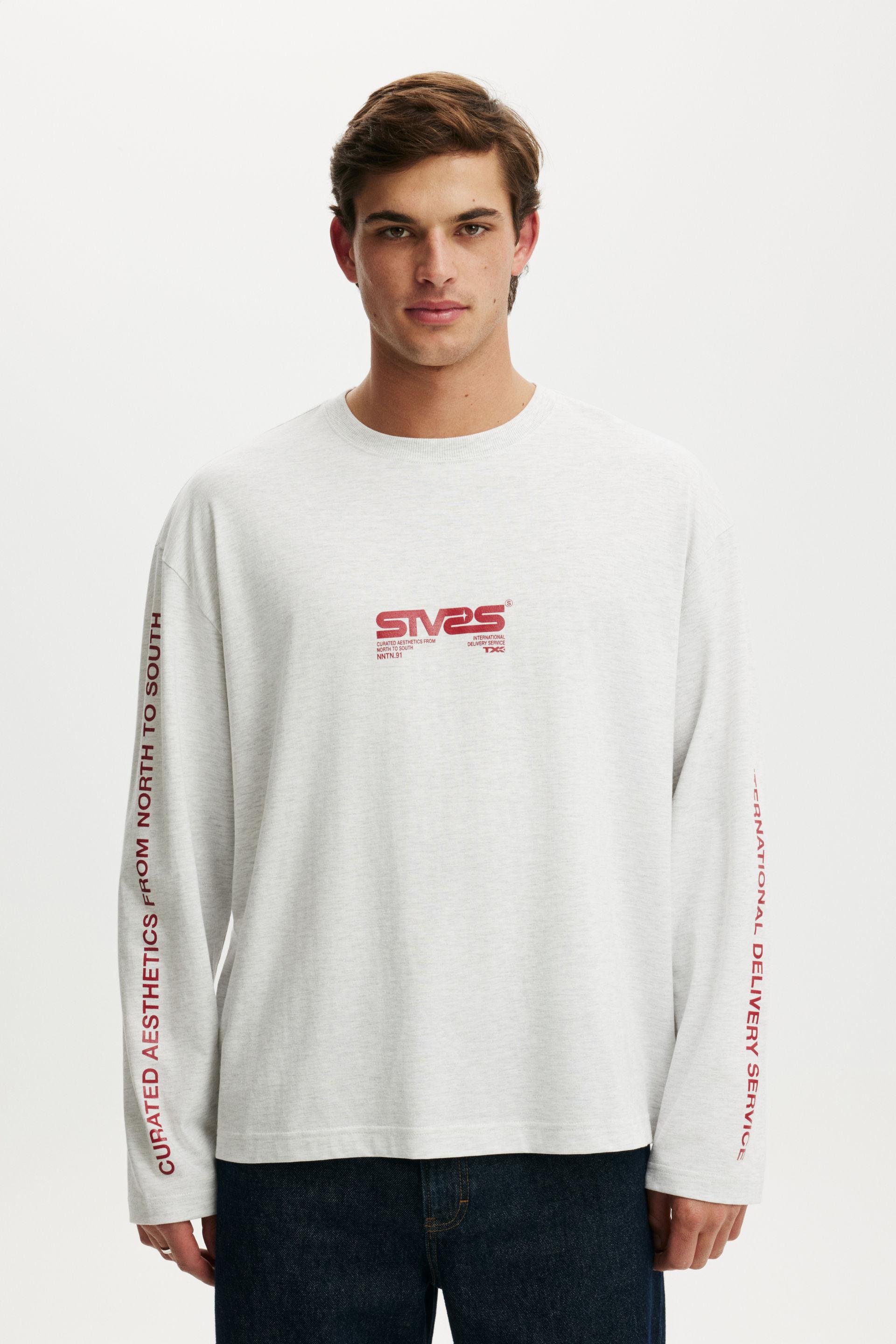 Cropped Fit Graphic Long Sleeve T-Shirt - White Marle / Stvrs
