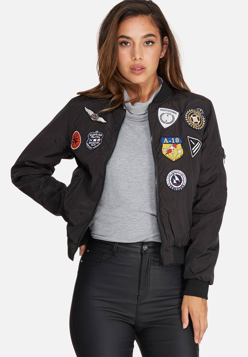 Download Badge bomber jacket - black Missguided Jackets ...