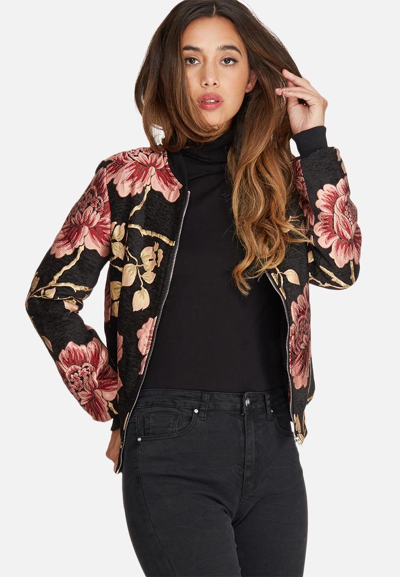 Premium jacquard floral bomber jacket - black Missguided Jackets ...