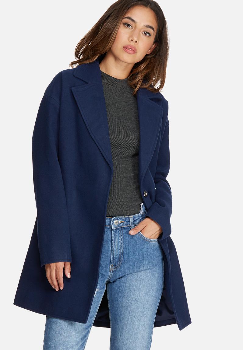 Drop Shoulder double breasted faux wool coat - Navy Missguided Coats ...