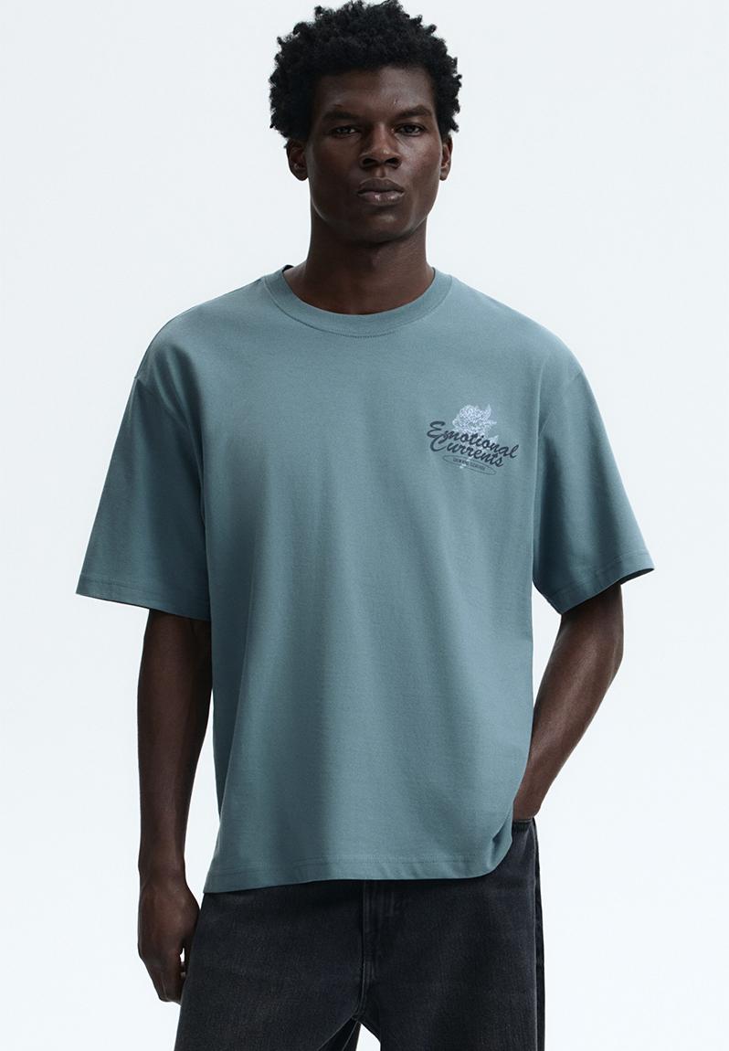Loose fit printed t-shirt - turquoise/emotional currents - 0967955185
