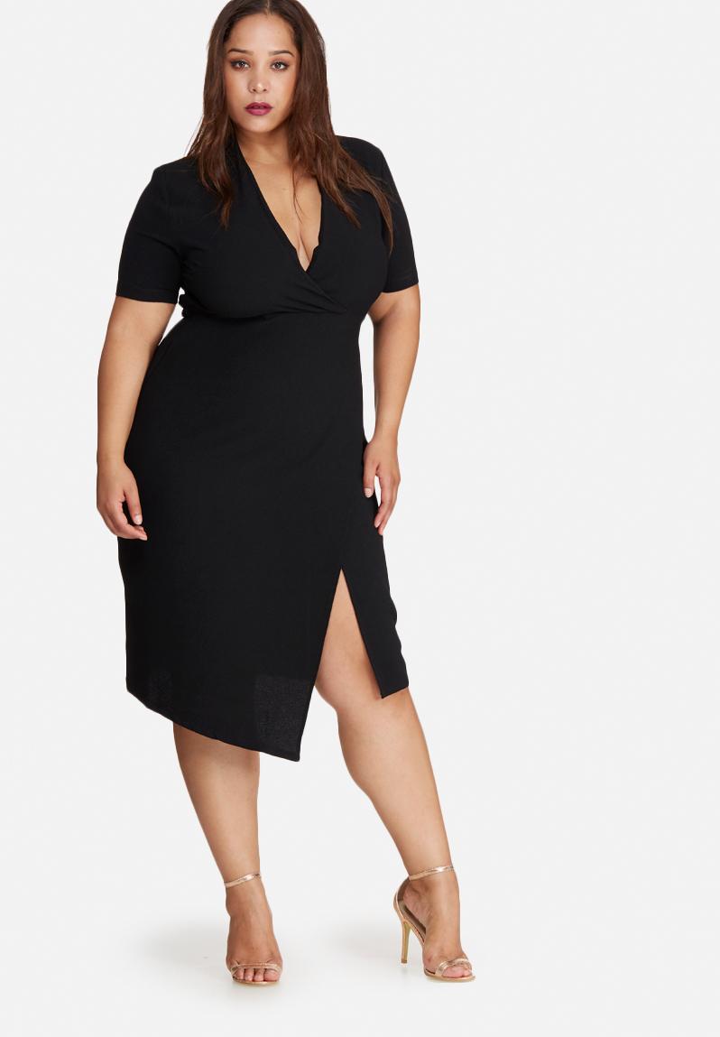 Plus Size Wrap Midi Dress Black Missguided Dresses 