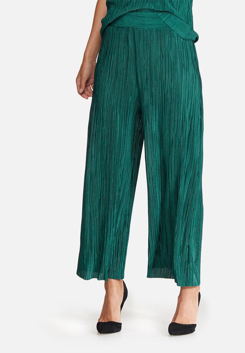 zara green pleated culottes