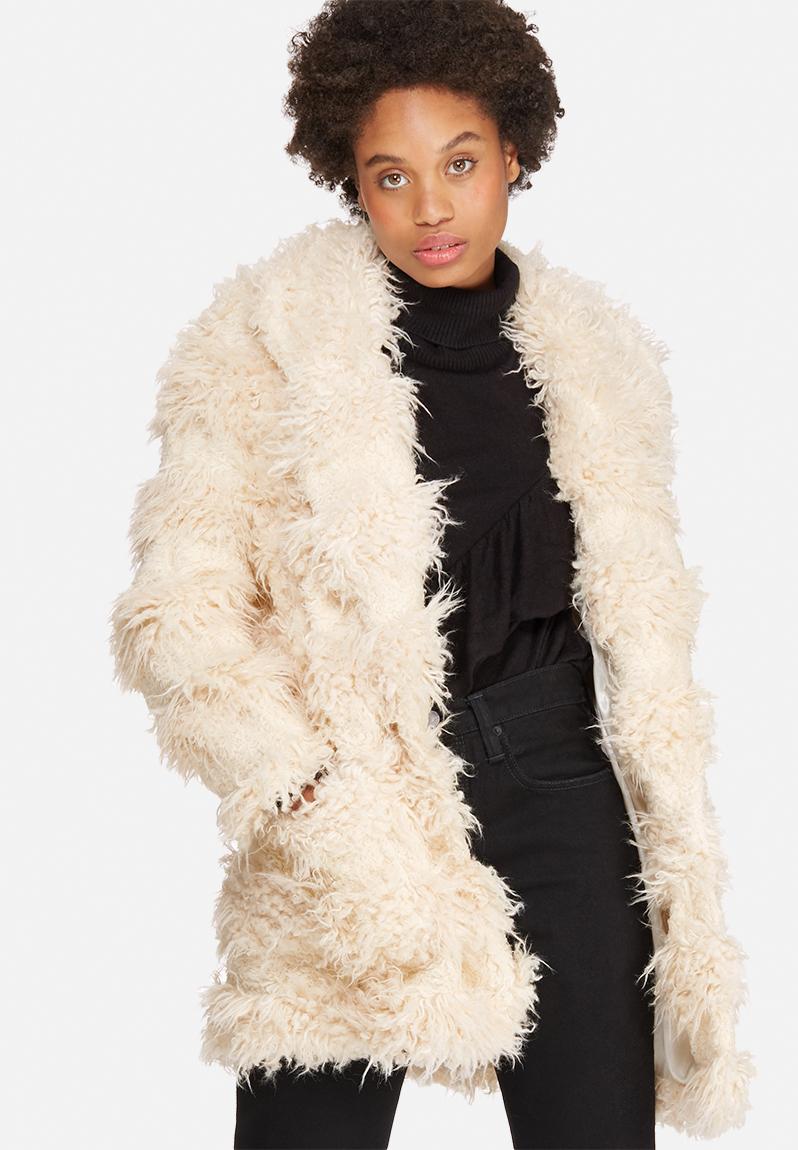 Faux-Fur Teddy Coat - Cream Stripe Teddy Glamorous Coats | Superbalist.com