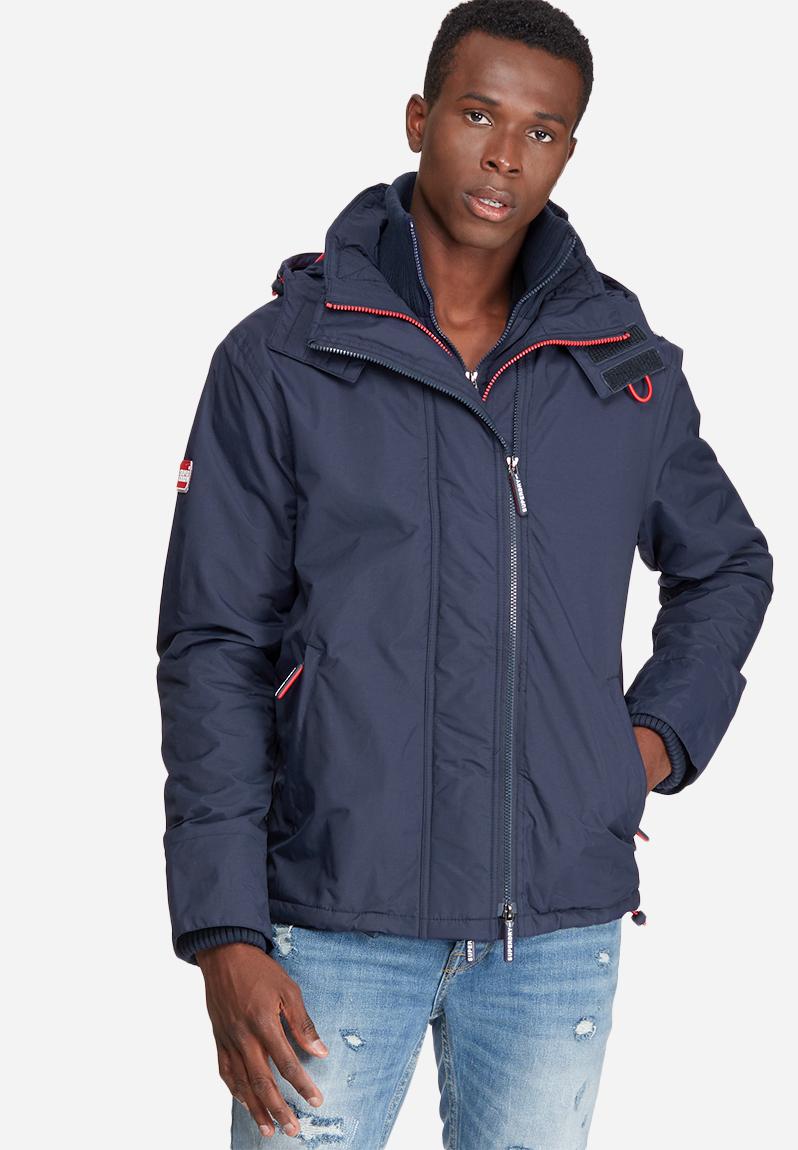 Pop zip hood arctic wind cheater jacket - nautical navy / rebel red ...