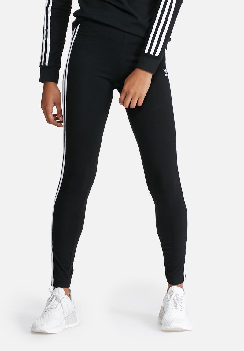 adidas 3 stripe leggings black and white