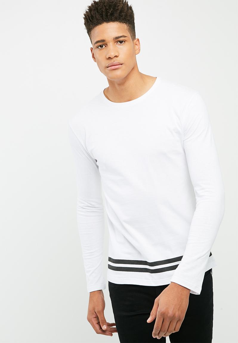 Graphic long sleeve tail crew neck tee - white basicthread T-Shirts ...