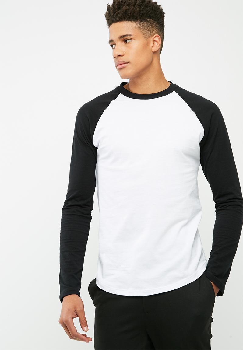 Download Plain long sleeve raglan tee- black/white basicthread T ...