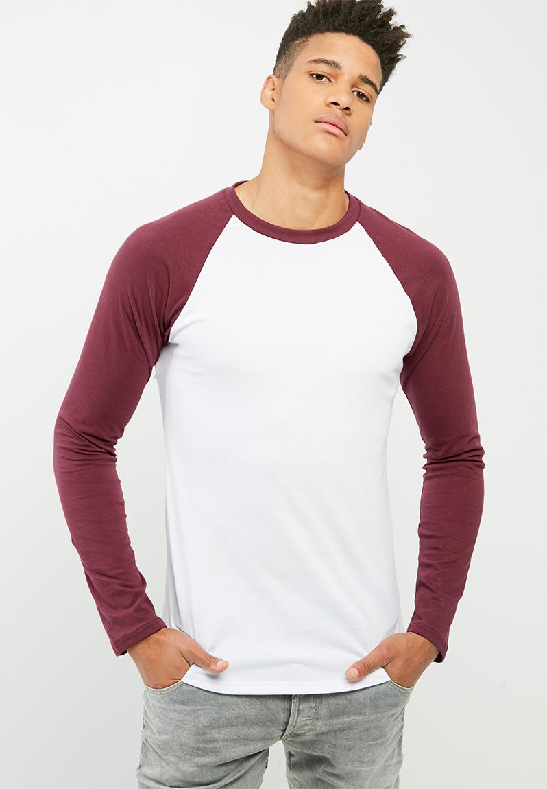 Plain long sleeve raglan tee- maroon/white basicthread T-Shirts & Vests ...