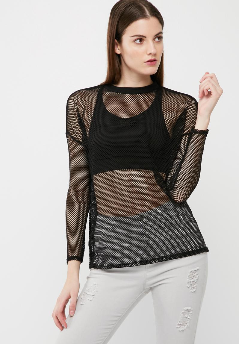 Fishnet long sleeve top - black Missguided T-Shirts, Vests & Camis ...