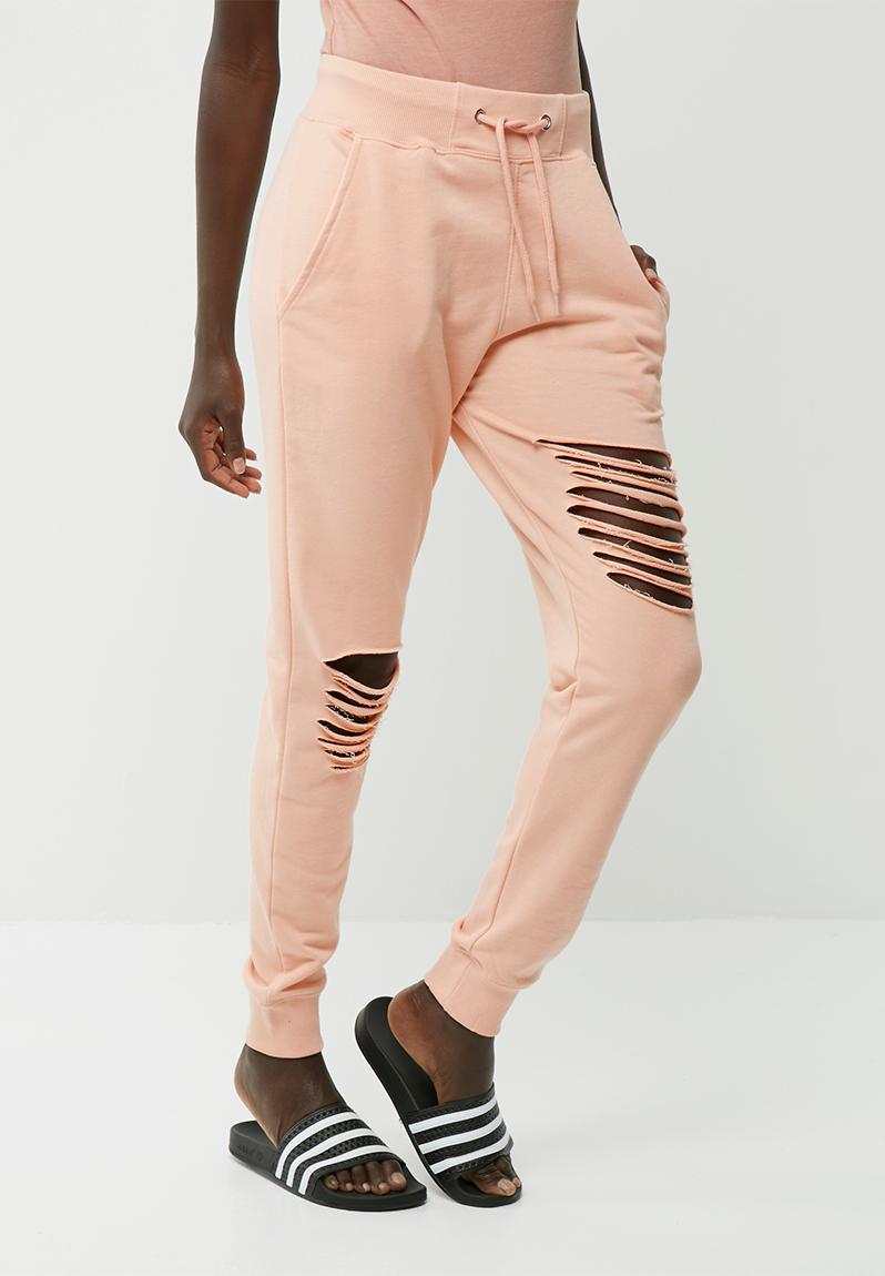 ripped denim joggers women's