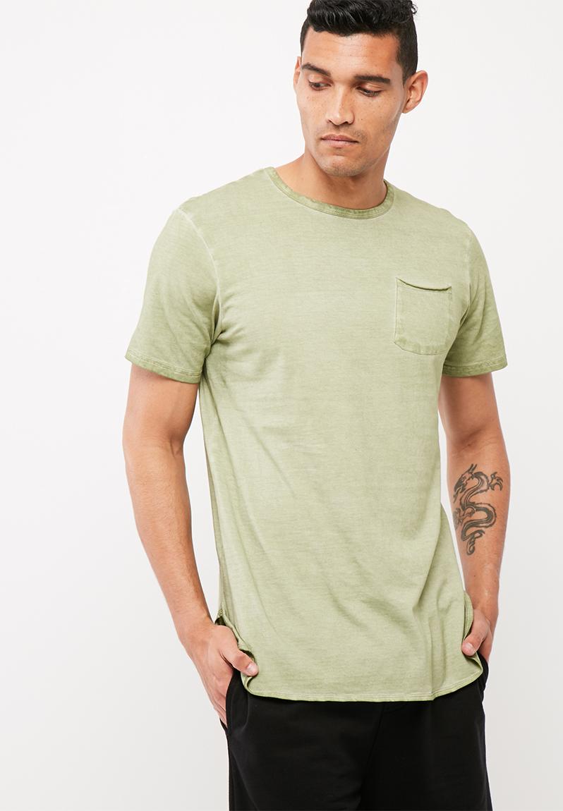 Plain longline crew tee w/ curved hem- olive green basicthread T-Shirts ...