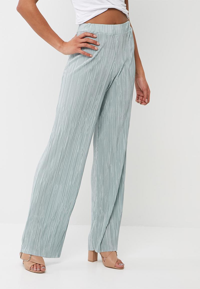 Crinkle pleated wide leg trousers - green Missguided Trousers ...