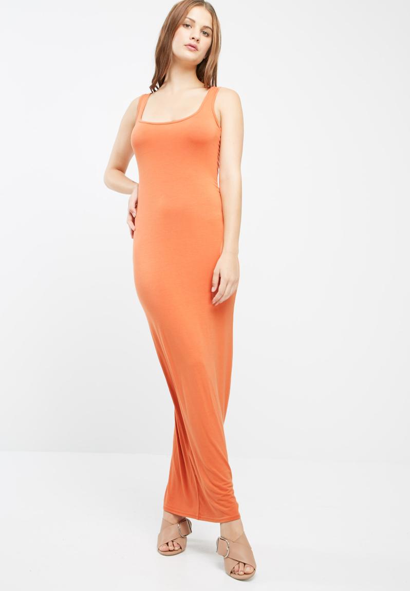 Statement Orange Ribbed Cross-Front Backless Maxi Dress main image 0