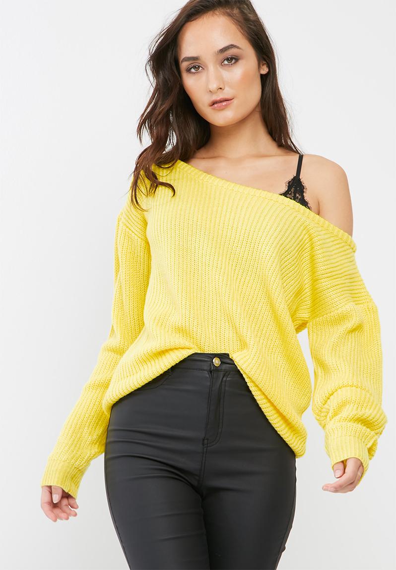 Off shoulder knitted jumper - yellow Missguided Knitwear | Superbalist.com