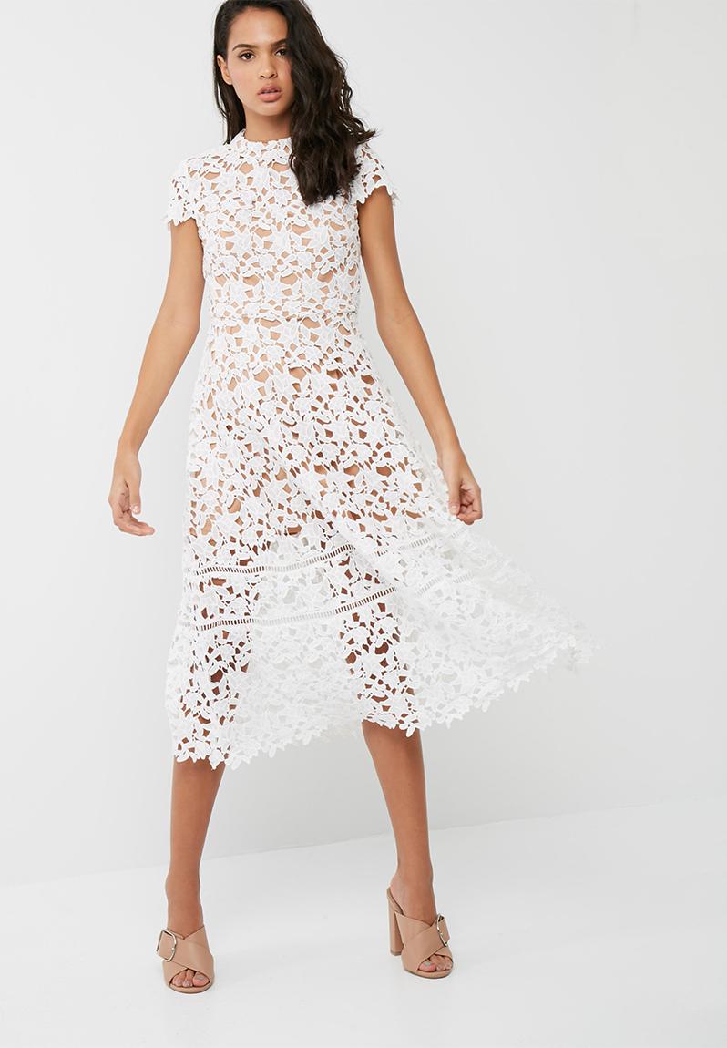 Short sleeve lace midi skater dress - white Missguided Occasion