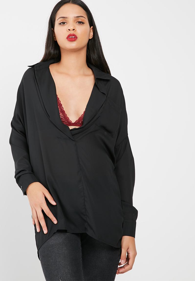 black plunge shirt