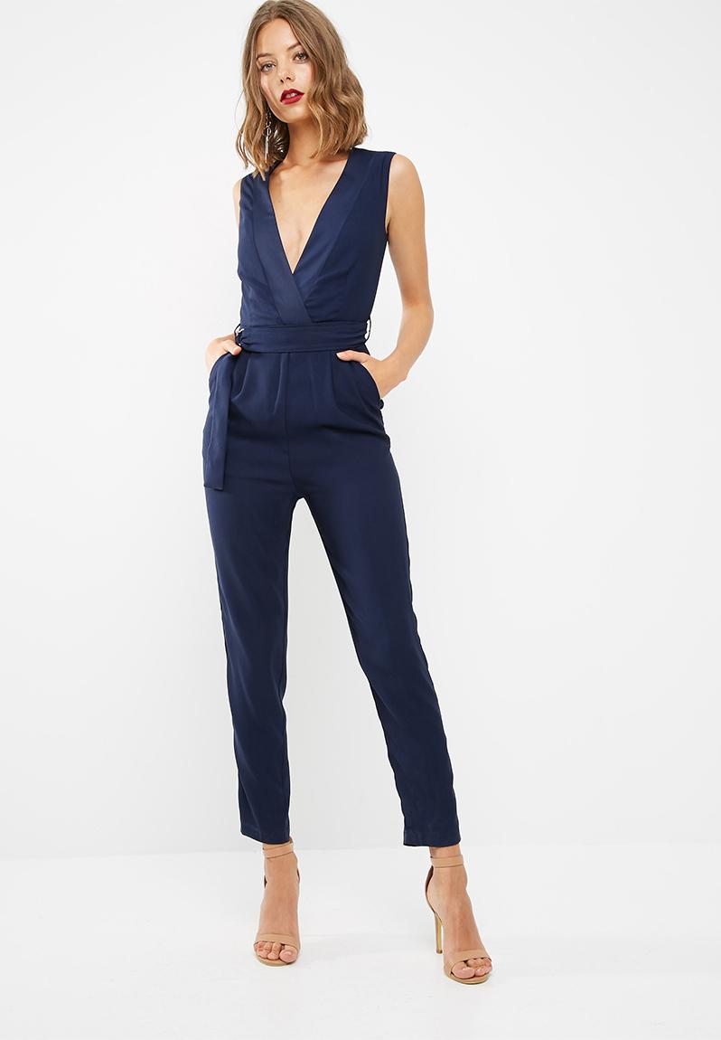 Tailored jumpsuit with tie belt - navy dailyfriday Jumpsuits ...