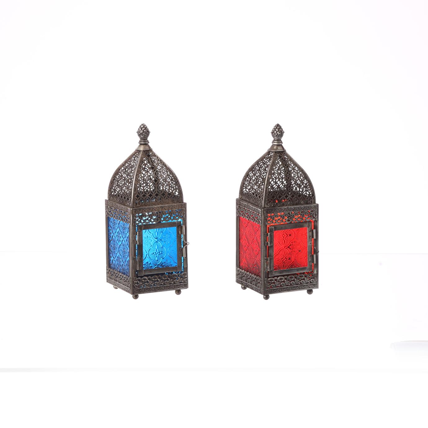 Small Moroccan Lantern Set Red & Blue Oriental Lanterns
