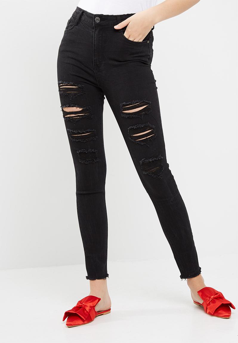 Sinner High Waisted Extreme Ripped Skinny Black Missguided Jeans