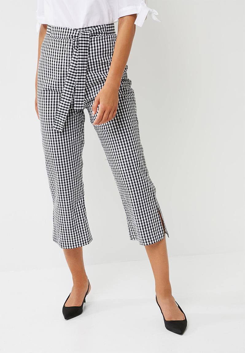 Wide leg culotte with front tie - gingham dailyfriday Trousers ...