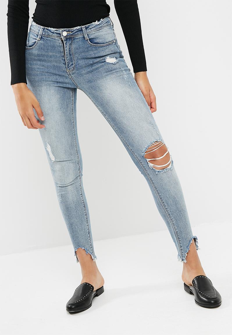 Anarchy mid rise stepped hem skinny - blue Missguided Jeans ...