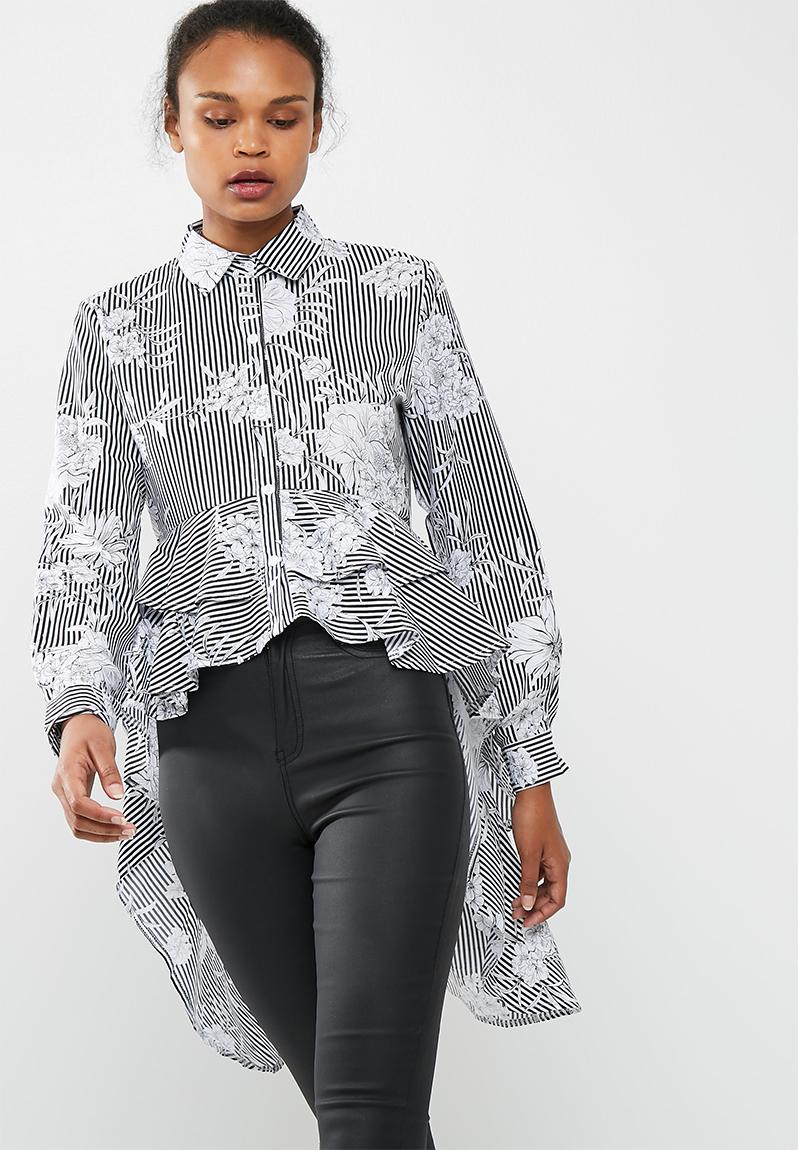 Stone Washed Waffle Effect Dip Hem Shirt Available in 4 Colours One Size main image 0